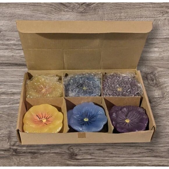 NOS Floating Candles Flowers Home Interiors Pansies Set Of 6 Garden Party Vtg - Picture 1 of 16